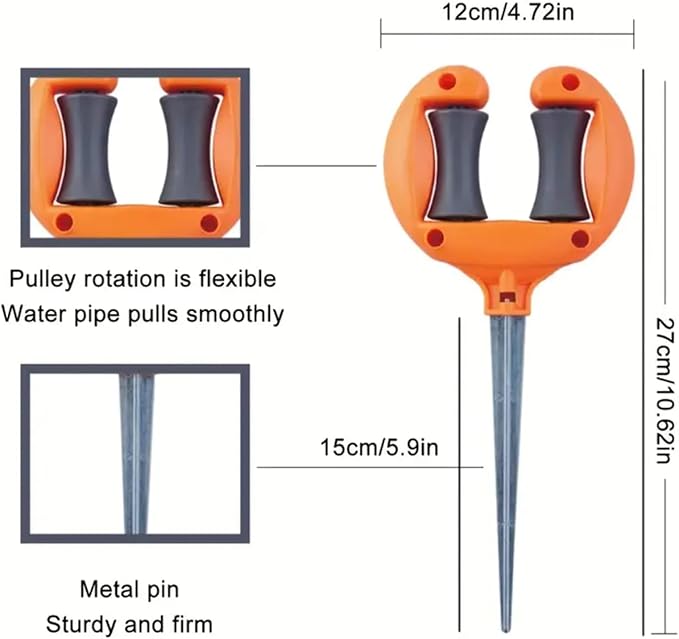 Heavy-Duty Garden Hose Guide Stake – 360° Smooth-Rolling Hose Roller with Anti-Rust Metal Spike | Protect Plants & Prevent Tangles | for Watering, Car Washing (Orange)