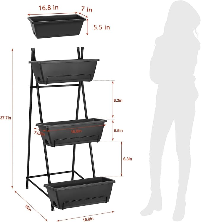 3 Tier Vertical Garden Planter Small Raised Garden Bed Freestanding Plastic Raised Planter Boxes Herb Planter Stand with Removable Tray for Indoor Outdoor Herbs Flowers Vegetables Plants Grey