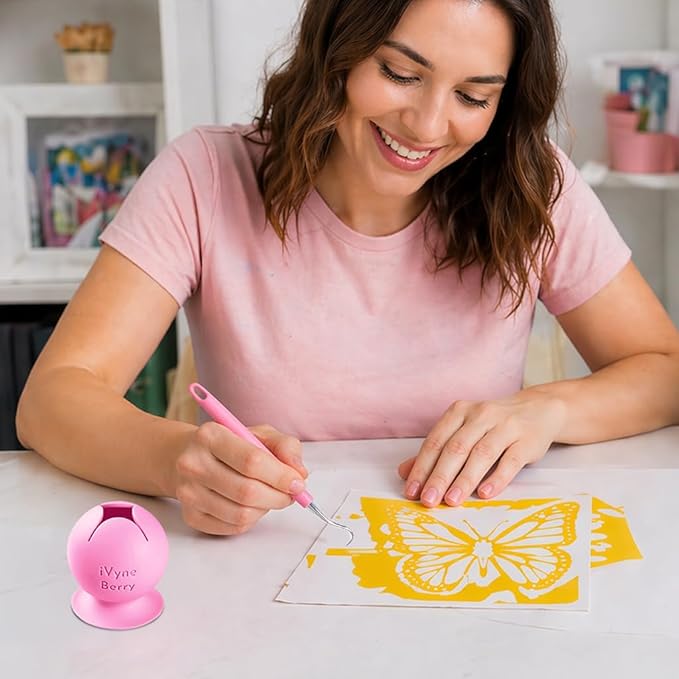 iVyne Berry Suctioned Vinyl Weeding Scrap Collector | Versatile Multi-Surface Suction & Anti-Spill Vinyl Scrap Collector w/ Soft and Flexible Silicone to Protect your Weeding Tools | Pink, 1 Pack