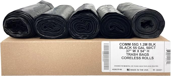 Ultrasac Heavy Duty 55 Gallon Black Trash Bags - (Value 200 Pack) - 1.5 MIL equivalent Industrial Strength Plastic 37" x 54" for 50-55 Gal Cans -Fits Toter, Rubbermaid Brute, Carlislie Bronco etc.