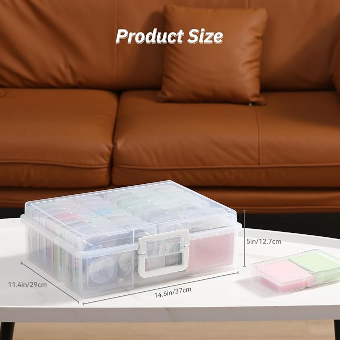 PCA Photo Storage Box 4" x 6" With Handle - 16 Inner Keeper, Large Organizer, Clear Plastic Craft Case for Stickers, Stamps, Jigsaw, Vegetable Seeds