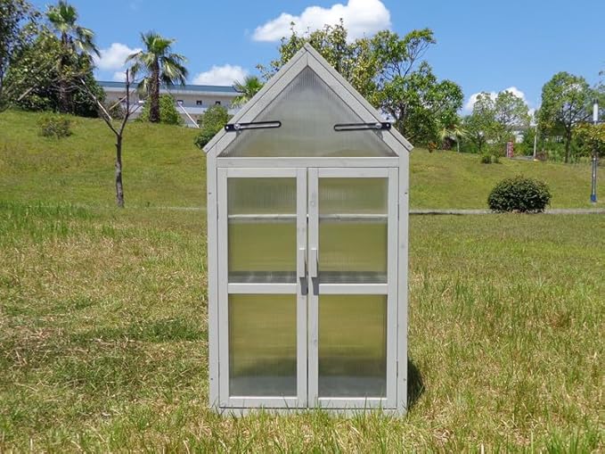 GDFStudio Mini Greenhouse Kit with Adjustable Shelves, Small Outdoor Green House Plant Stand with Adjustable Roof Panels and Wall Brackets Garden & Patio Accessories for Garden Patio Indoor Use, Gray