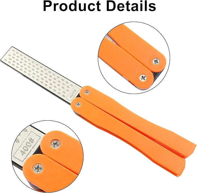 2 Pack Double-Sided Diamond Knife Sharpener Portable Folding Pocket Sharpening Stone 400/600 Grit for Garden Tools, Kitchen Knives, Outdoor Camping