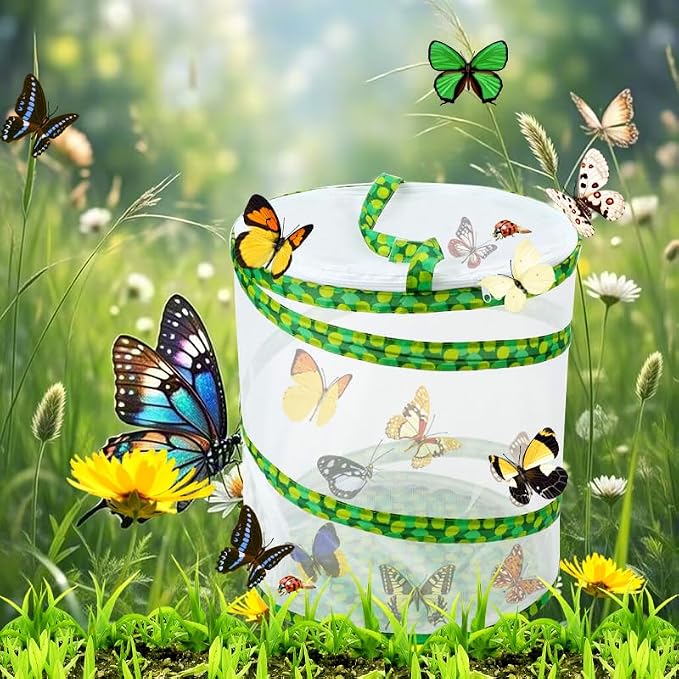 Butterfly Growing Kit- Pop Up Foldable Butterfly Habitat Cage -7.8" x 11" Tall - Clear Mesh Enclosure Terrarium