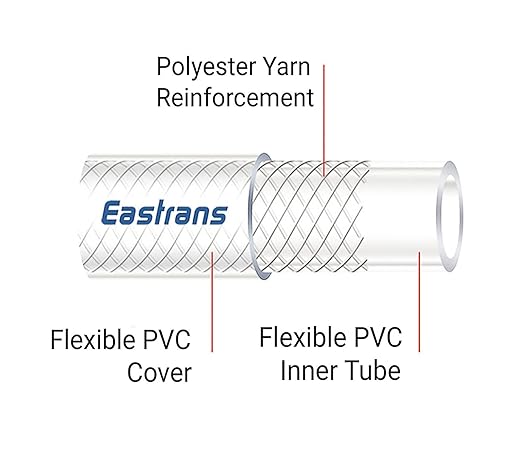 3/8" ID x 50 Ft High Pressure Braided Clear PVC Vinyl Tubing Flexible Vinyl Tube, Heavy Duty Reinforced Hose Tubing, BPA Free and Non Toxic