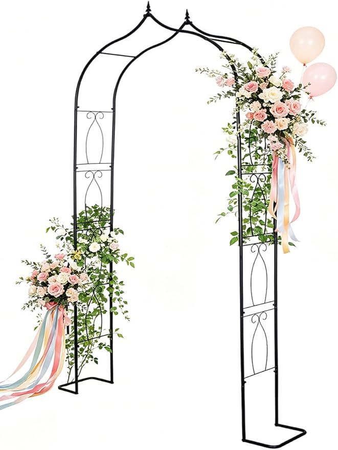 93" Metal Garden Arbor Arch Trellis for Climbing Plants, Outdoor Indoor | Heavy Duty Thickened Metal Arbors with Base for Stability Rustproof Coating Wedding Ceremony Party Archway Grape Vine Support