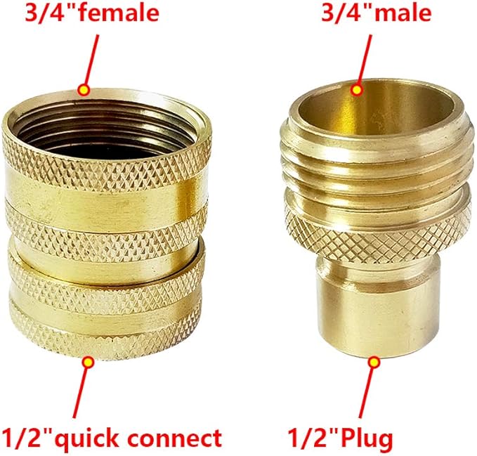 HQMPC Garden Hose Quick Connect Brass Hose Quick Adapter Quick Fittings 3/4“GHT Thread Pressure Washer Adapter(3 Female+ 3 Male)