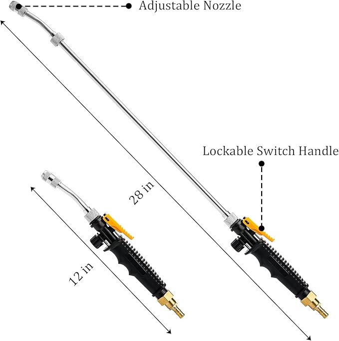 Hbaushun 28 Inch Sprayer Wand,1/4" & 3/8" Brass Barbs Universal Hose Sprayer Wand Replacement,Stainless Steel Sprayer Wand with Shut off Valve 2 Hose Clamps and 1/2" Hose Quick Connector