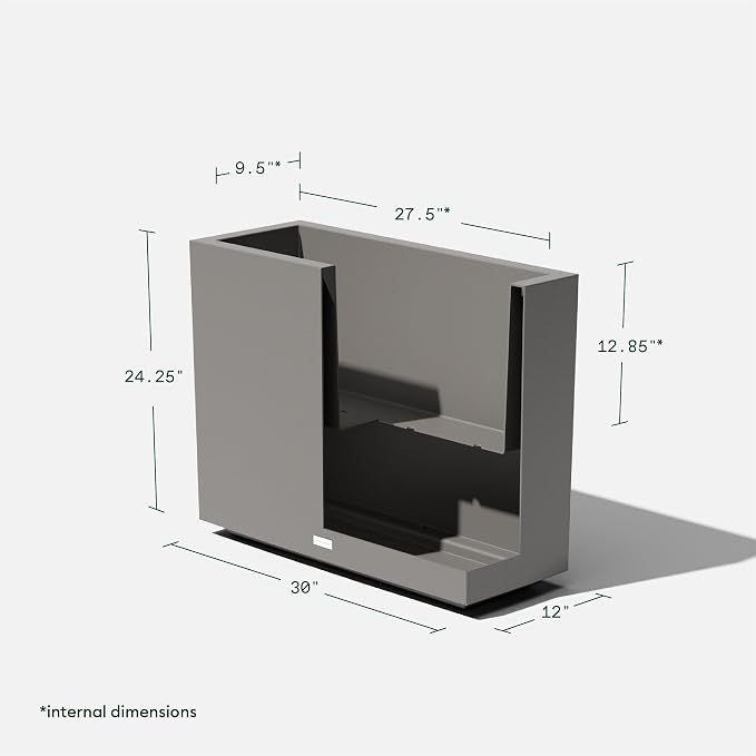 Veradek Block Series Span Plastic Planter - Tall Rectangular Planter for Indoor or Outdoor Patio/Porch, Gray, 24.25 in Height, 12 in Width, 30 in Length