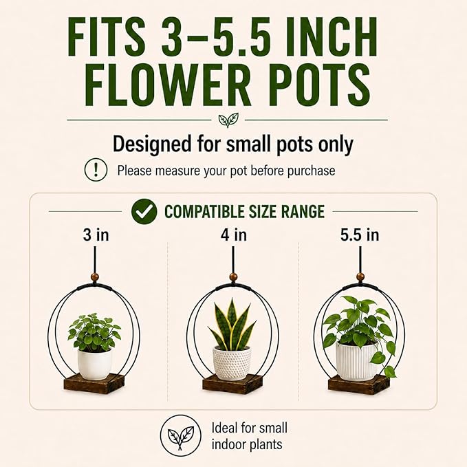 Hanging Planter for Indoor Plants, Black Plant Hanger Indoor with Sturdy Wood Base, Modern Boho Macrame Plant Hanger for 3-5.5 Inch Pot, Hanging Wall Ceiling Window Home Decor (Pots Not Included)