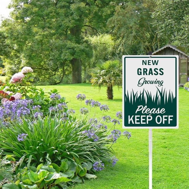 New Grass Growing Please Keep Off Yard Sign With Stake Keep Off Grass Reflective Aluminum Lawn Signs Signs Rust Free Garden Signs (8x12) IN