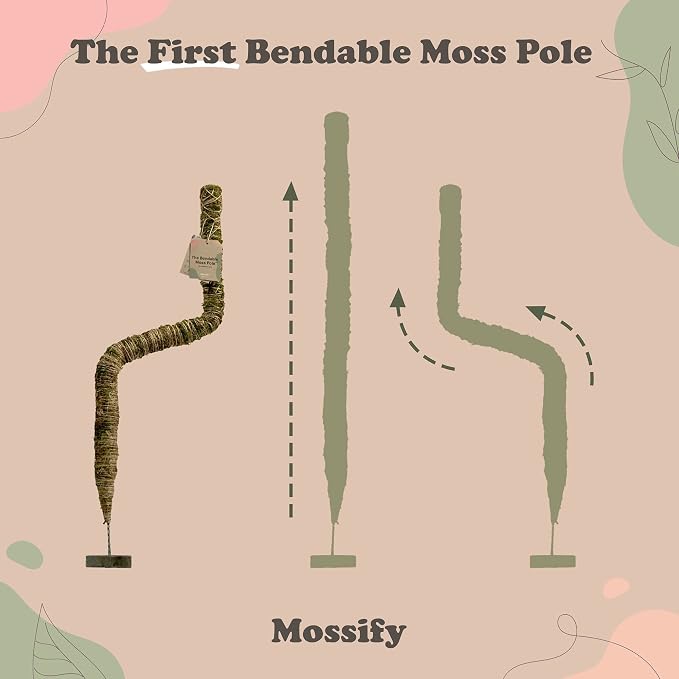 Mossify Bendable Moss Pole 30'' Monstera Plant Support for Climbing Indoor Plants - 100% Sustainably Farmed Moss Pole for Plants Indoor Growth - Flexible Handmade Sphagnum Plant Poles Support