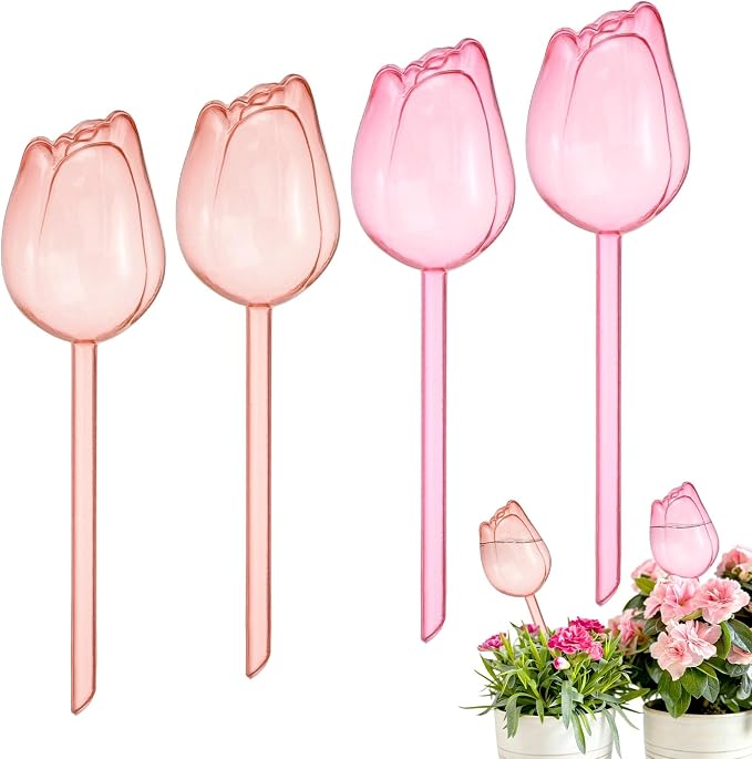 M METERXITY 4-Pack Plant Watering Globes, 9.4 Inch Plastic Self Watering Planter Insert for Indoor/Outdoor Plants, Self Water Devices [Champagne/Pink]