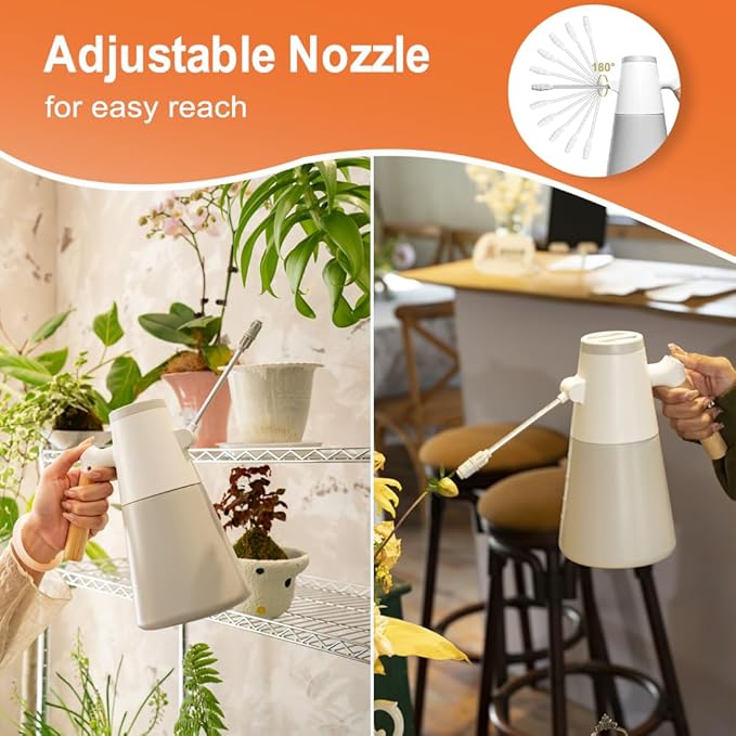 1.4L Electric Spray misting Bottle，Water Sprayer in Lawn and Garden, Outdoor Plants，Cleaning，Weeding; 180° Adjustable Long Nozzle; 2 Spray Modes; Battery Powered; Wood-Grain Handle