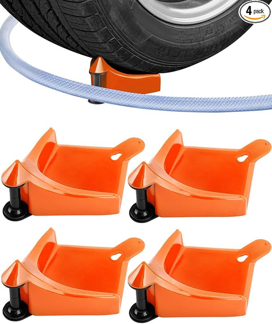 Car Hose Guide 4PCS, Hose Guide for Car Wash Detail, Tire Hose Roller Preventing Pressure Washer Hose from Stuck and Snagging Car Wash Tool for SUV Pickup Truck RV ATV Motorcycle (Orange)