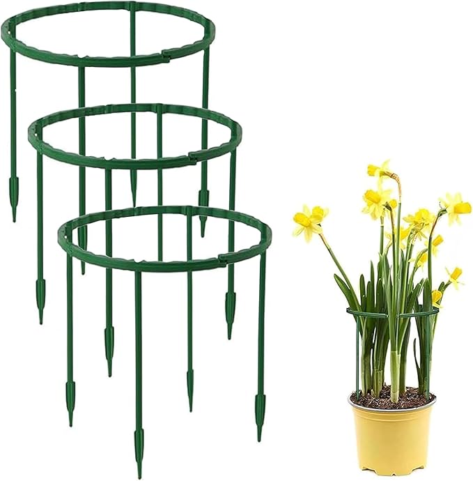12 Pieces Plant Support Plant Stakes Plastic Cage Holder Small Plant Support Ring for Indoor and Outdoor Small Plants, 9.4" W x 5.5" H