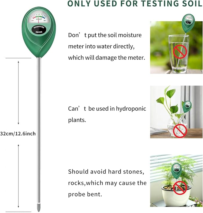 Censinda Soil Moisture Meter, 2 Pack Long Probe Soil Moisture Monitor for House Plants, Soil Hygrometer Moisture Sensor for Indoor & Outdoor, Garden, Farm, Lawn Plant Care, No Battery Needed(Green)