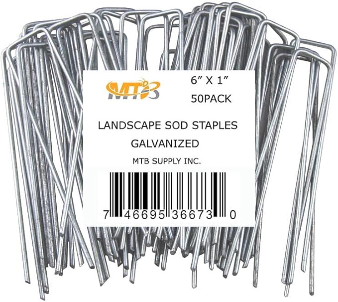 50 Pack 6 Inch 11GA(0.12inch) Landscape Staples Garden Stakes Fence Netting Pins Ground Spikes Sod Cover Fabric Pegs Anti-Rust Galvanized