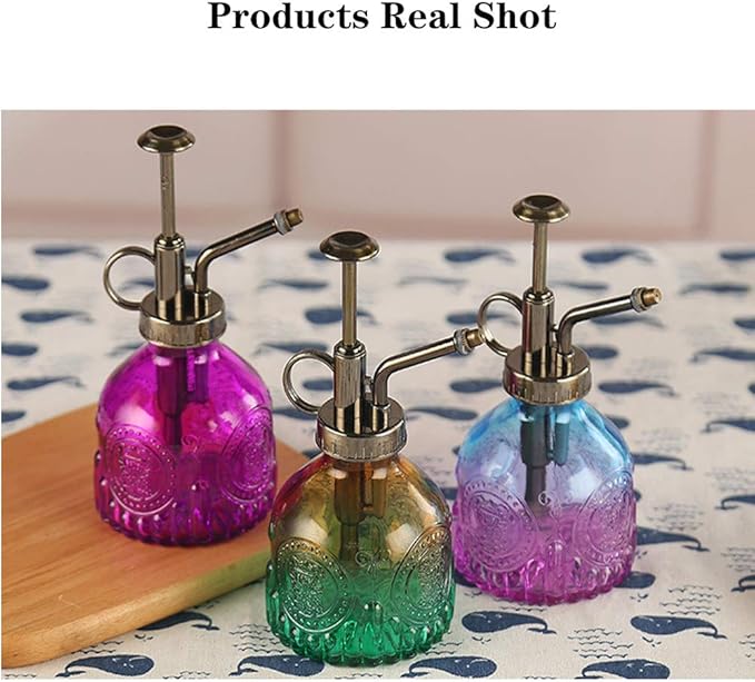 Plant Mister Glass Spray Bottle Small Plant Watering Can 6.4" Tall Retro Indoor Watering Can Bronze Plastic Top Pump for Garden Indoor Plant Sprayer (Blue Violet Gradient)
