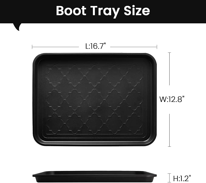 Boot Tray 2 Packs All Seasons Multi-Purpose, Waterproof Boot Trays for Entryway Indoor & Outdoor, Non-Slip Shoe Tray, 16.7"x12.8",Black