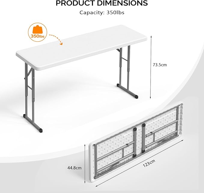 VINGLI 4 FT Narrow Folding Table,Premium Quality HDPE Material and Sturdy Metal Frame, Perfect for Buffet, Seminar, Party, Training, Home Work, White