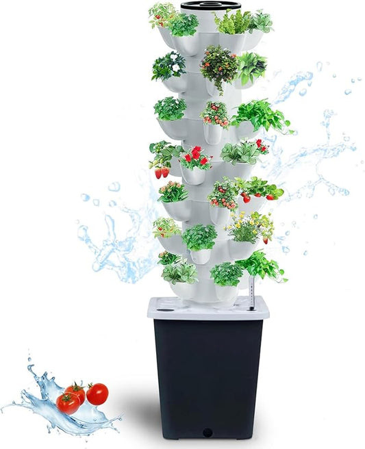 Hydroponics Tower Indoor Growing System Vertical Garden Planter Indoor Smart Garden Kit with Pump and Movable Water Tank Vegetable Plant Gift for Gardening Lover (35-Plants)