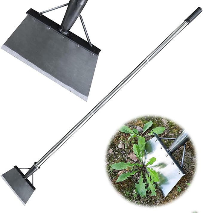 Garden Flat Shovel,Floor Scraper, Heavy Duty Multifunctional Garden Cleaning Shovel with 56.5" Adjustable Long Handle for Sidewalk Scraping, Weeding, Digging, Snow Removal