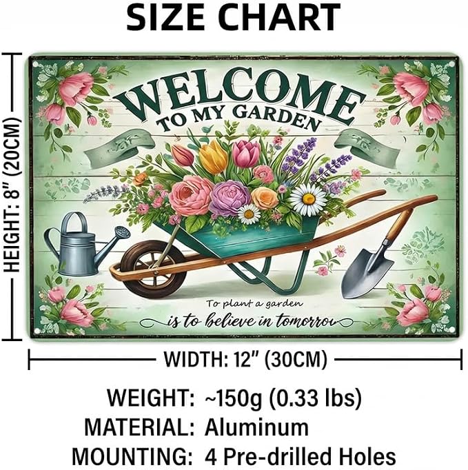 Gardening Gifts for Women, Welcome to My Garden Sign, Vintage Decorative Metal Decor for Outside, Tin Signs for Yard Wall, Outdoor Gardening Gift, 8x12 Inch