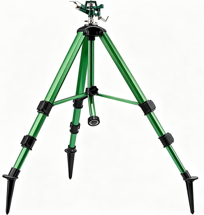 Sprinklers for Yard, 2026 Heavy-Duty Lawn Sprinkler Impact Sprinkler on Spike Tripod Base with 360° Large Area Irrigation with Extension Legs to Adjust Height Irrigation System for Garden Lawn-Green
