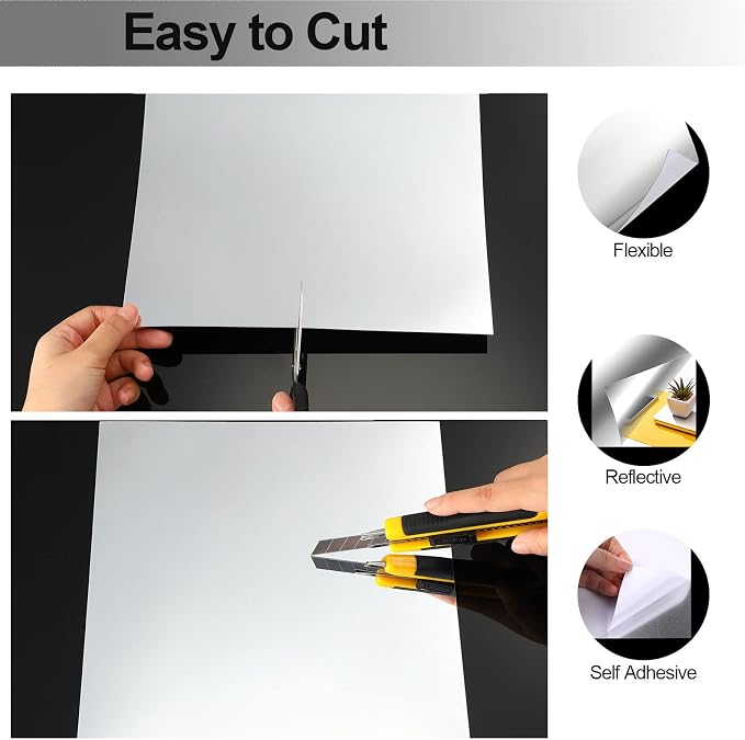 Zonon Flexible Mirror Sheets Self Adhesive Non Glass Mirror Tiles Stickers for Home Wall Decor(10 Pieces,10 x 10 Inches)