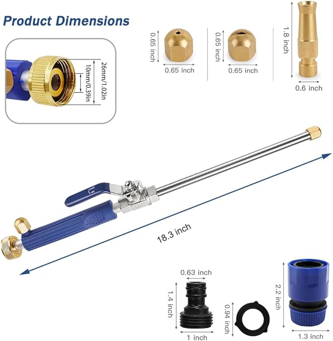 Hydro Jet High Pressure Power Washer - Magic Power Washer Extendable Wand, Flexible Water Hose Universal Nozzle, Gutter Patio Car Pet Window Cleaning (18inch-Blue)