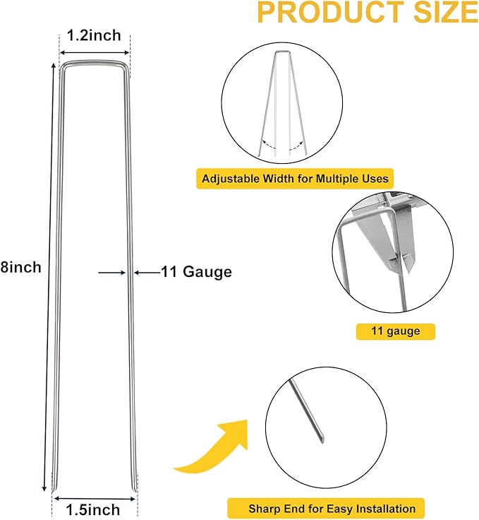 120 Pack Landscape Staples 8 Inch, Galvanized Garden Stakes Tent Stakes Heavy Duty 11 Gauge Landscaping Fabric Pins Yard Ground Staples for Lawn, Turf, Fence, Outdoor Decorations