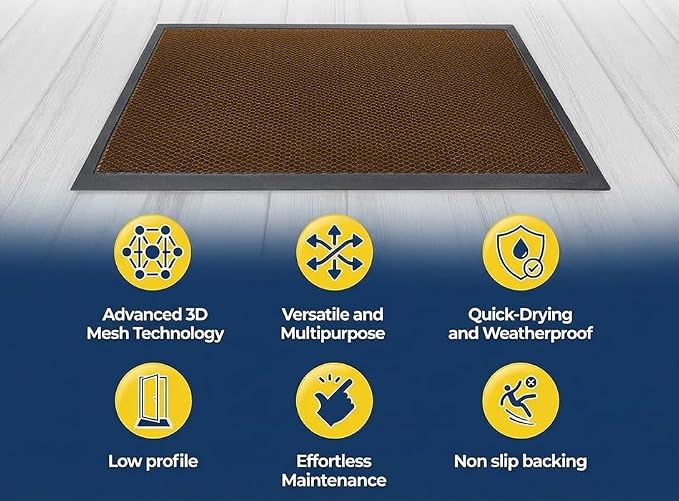 Muddy Mat® Meshy Mat Door Mat Heavy-Duty Quick-Dry Floor Mat, Sand & Dirt Trapper for Indoor & Outdoor, Ideal for Entrance, Mudrooms,Patios & Garages,Low-Profile,Non-Slip,Washable– Orange 17"x30"x0.4"
