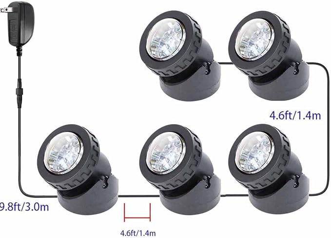 Pond Lights Colored with Timer Submersible Fountain Lights, 5 Lights | Weighted, IP68 Waterproof, Dimmable, Outdoor, Underwater, Color Changing, Landscape Lights, Memory