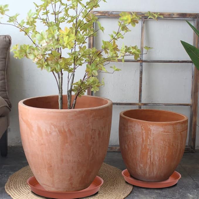 2 Pack of 12 inch Plant Saucer, Bird Bath Bowl 12 inch, Plant Tray for Pots, Flower Plant Saucers for Indoors, Plant Trays for Planter 11"/12" (12 inch, Terracotta)