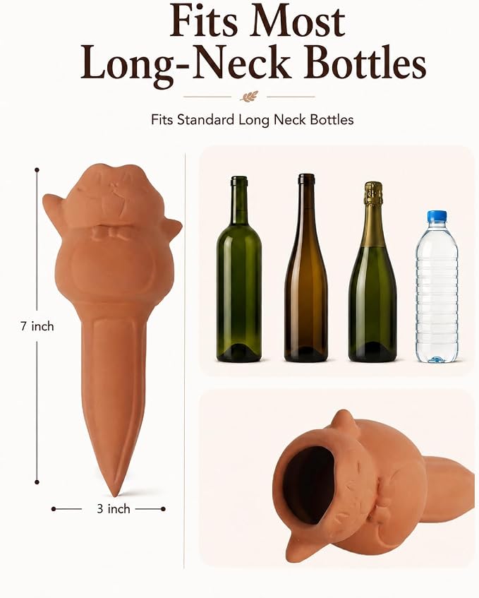 vensovo 4 Pack Terracotta Plant Watering Spikes, Cute Frog Automatic Plant Waterer, Slow Release Self Watering Stakes for Indoor Outdoor Plants, Vacation Plant Care, Fits Wine Bottles