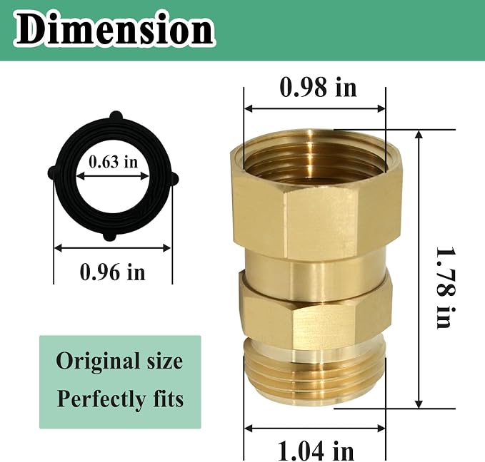 Hose Swivel Fitting, Garden Hose Connector 3/4 GHT, Good Sealing Performance with No Leaks, Brass
