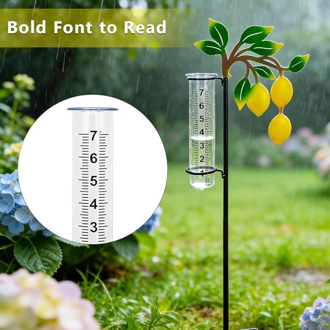 Rain Gauge with 7-Inch Tube, Unique Rain Gauge Outdoor, Decorative Rain Water Gauge for Garden, Yard, Lawn