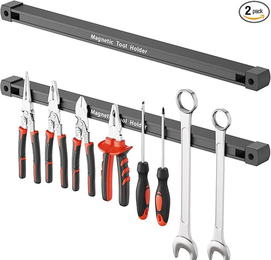 17 Inch Double Sided Magnetic Tool Holder, Heavy Duty Wall Mount Bar with Extra Strong Magnets for Screwdrivers Wrenches Pliers, Magnetic Tool Strips for Garage Workshop or Jobsite (2 Pack)