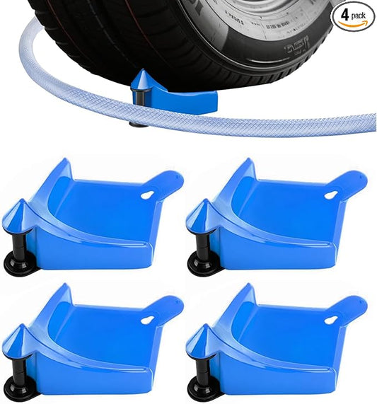 4 Pcs Car Hose Guide, Tire Hose Roller for Car Washing, Detailing Tire Hose Guide Preventing Pressure Washer Hose Stuck Under The Wheels, Plastic Wash Tool to Avoid Snagging(Blue)
