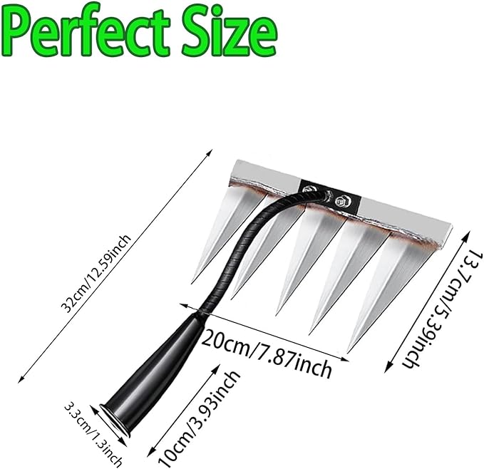 2Pcs Iron Rake for Weeding, Garden Metal Rake Heavy Duty with 5 Tines, Garden Weeding Rake Tools, Sharp Gardening Weed Rake Tool, Hand Rake Weeder Tool Weed Puller for Backyard Farm Planting Weeding