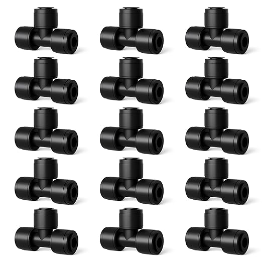 1/4 Inch Drip Irrigation Tee Connectors, Barbed T Fittings for 1/4" Tubing, Quick-Install Leak-Free Splitters for Drip & Sprinkler Irrigation Systems, 18 Pack