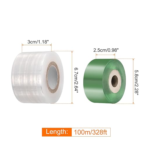 HARFINGTON 2 Rolls Fruit Tree Grafting Tape 2.5CM 3CM Width 100M Length PE Stretchable Garden Grafting Tool Plants Self Adhesive Floristry Film for Floral Tree and Poly Budding, Green White