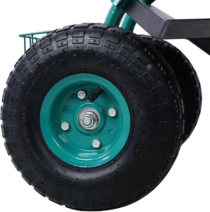 Garden Cart Rolling Scooter, Adjustable Height Heavy Duty Scooter, Rolling Garden Cart with 4 Wheels and Extendable Handle, Garden Stool Cart with 360-Degree Seat and Tool Tray Green