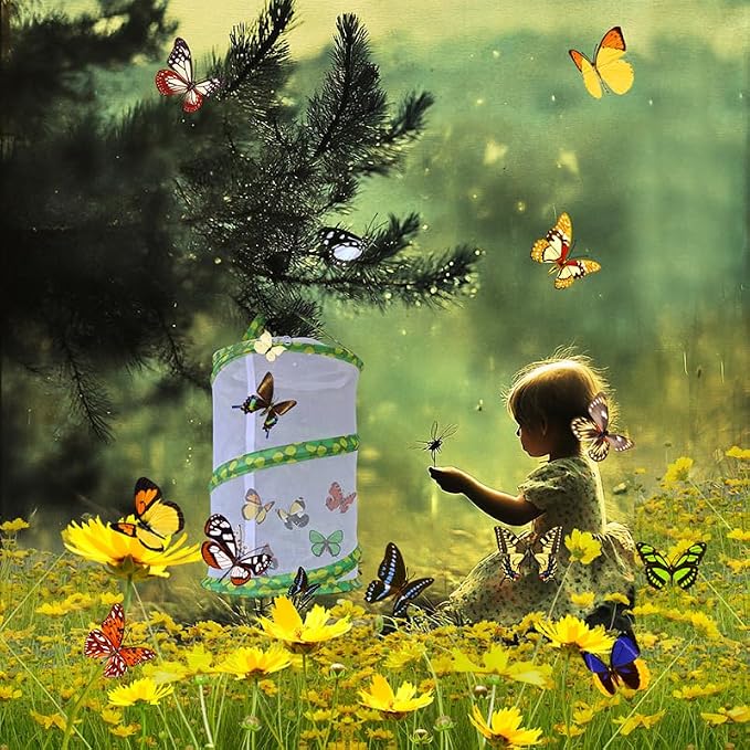 Butterfly Growing Kit- Pop Up Foldable Butterfly Habitat Cage -7.8" x 11" Tall - Clear Mesh Enclosure Terrarium