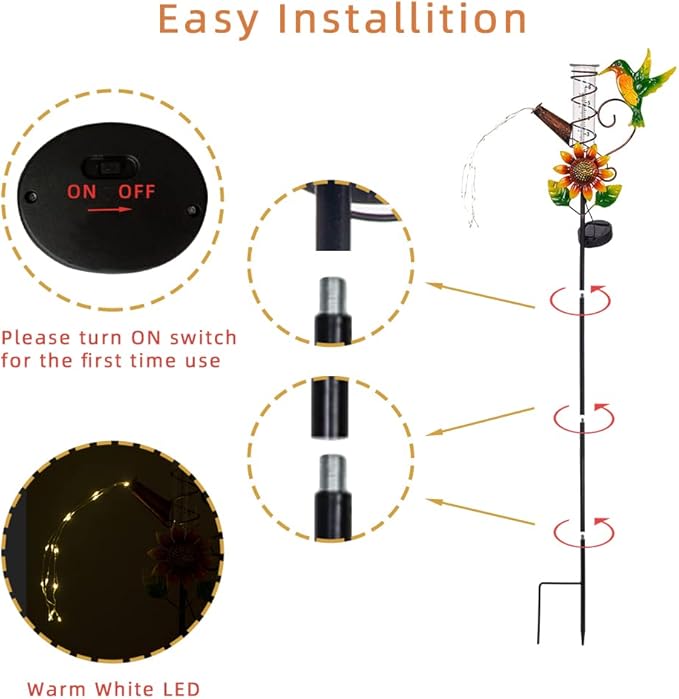 Stargarden Rain Gauge Outdoor-36 Inch Hummingbird Solar Rain Gauge with 6” Glass Tube for Yard Garden Patio Lawn