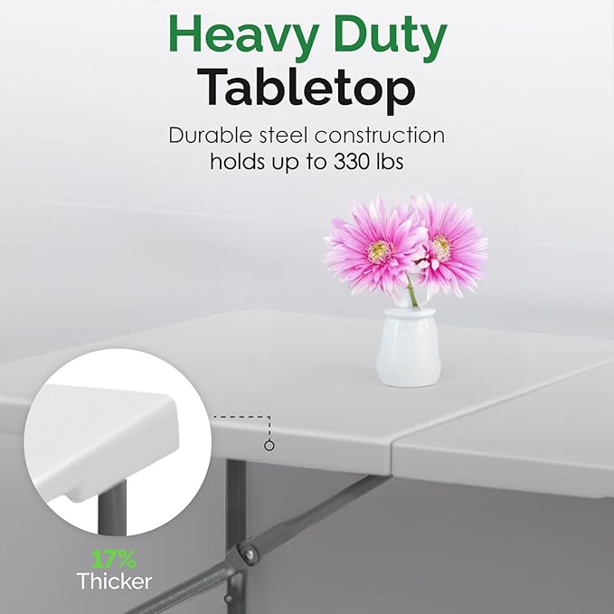 EconoHome White 6ft Folding Table with Handle | Heavy-Duty Foldable Table | Portable Table for Indoor & Outdoor Use | Perfect for Events, Camping, Parties, Dining & More