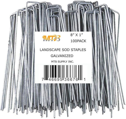 100 Pack 8 Inch 11GA(0.12inch) Landscape Staples Garden Stakes Fence Netting Pins Ground Spikes Sod Cover Fabric Pegs Anti-Rust Galvanized