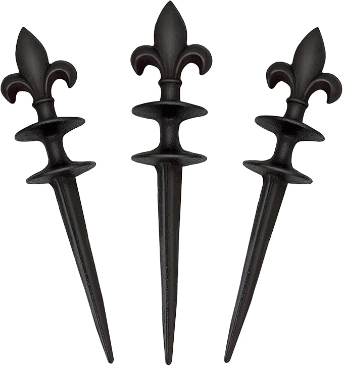 3 Pack Garden Hose Guide Spike, Decorative Hose Guide Support Stakes Antique Heavy Cast Iron Plant Saver Tools for Farm Garden Lawn Yard(Fleur De Lis)