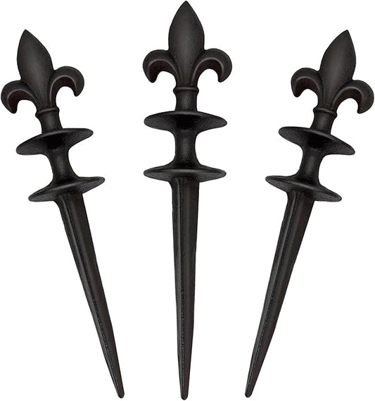 3 Pack Garden Hose Guide Spike, Decorative Hose Guide Support Stakes Antique Heavy Cast Iron Plant Saver Tools for Farm Garden Lawn Yard(Fleur De Lis)